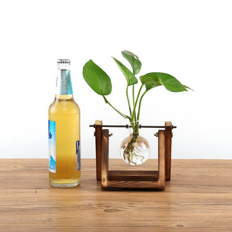 Wooden Stand Glass Vase