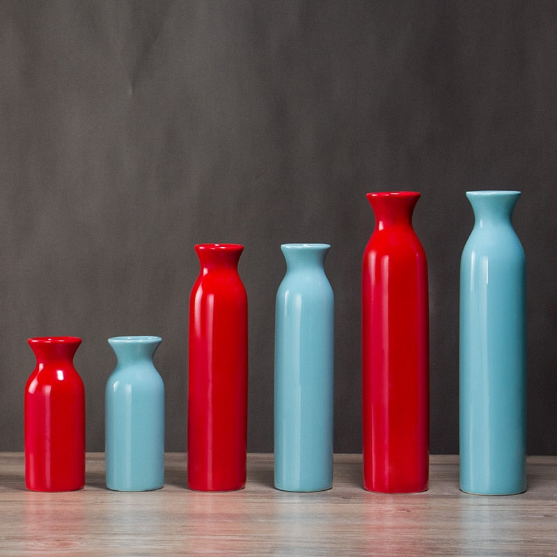 Red and blue ceramic vase