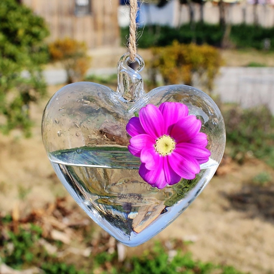 Clear Heart Glass Hanging Vase