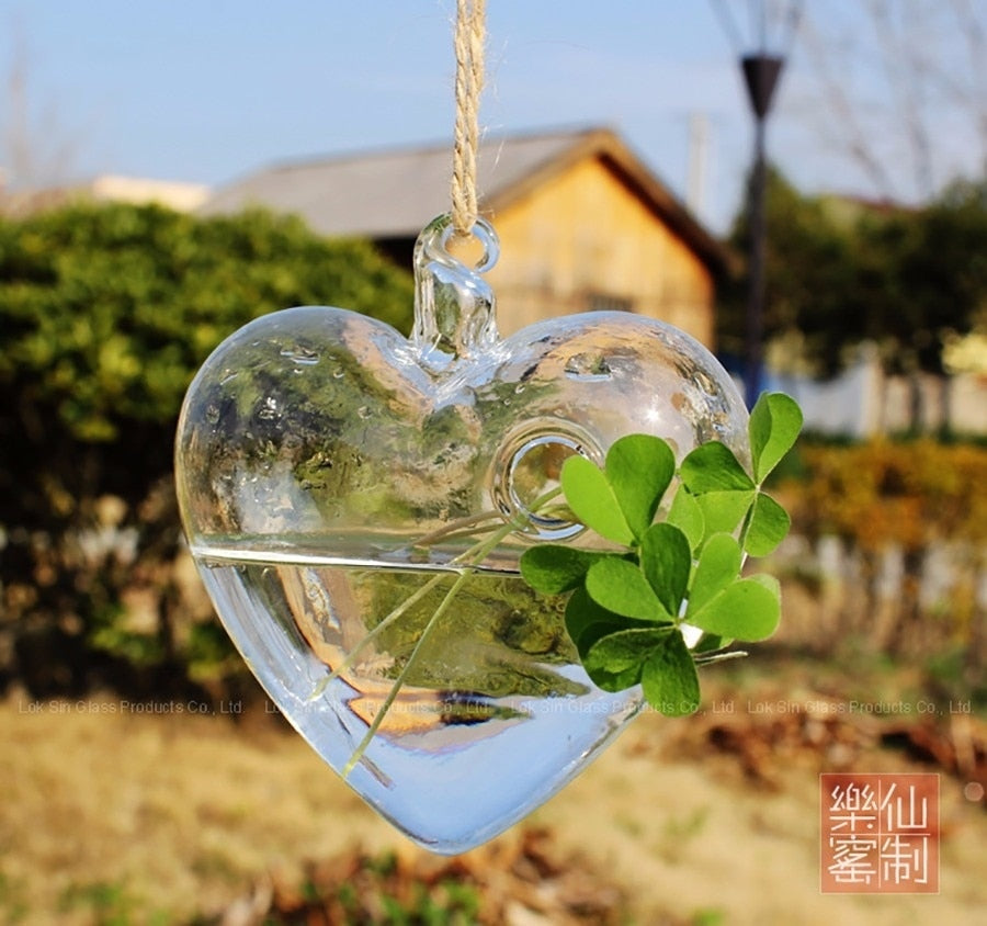 Clear Heart Glass Hanging Vase