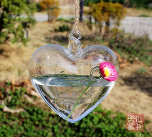 Clear Heart Glass Hanging Vase