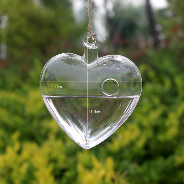 Clear Heart Glass Hanging Vase