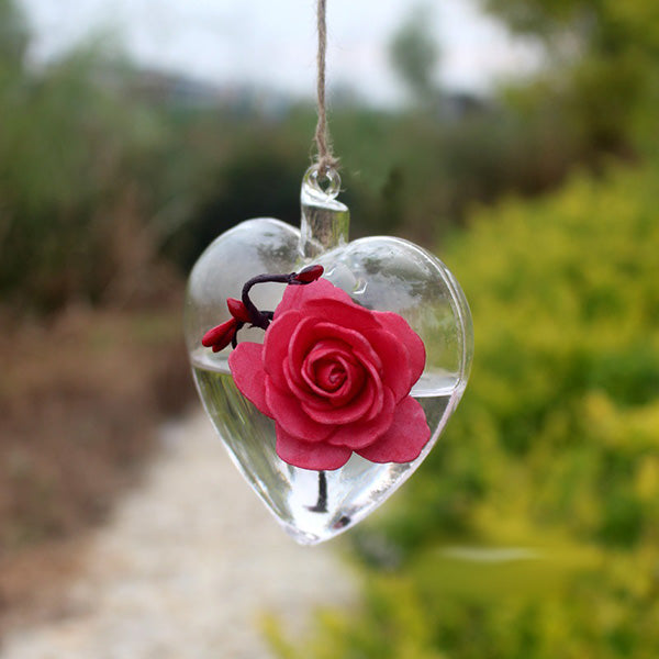 Clear Heart Glass Hanging Vase