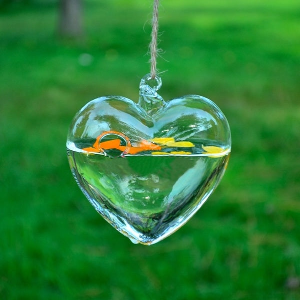 Clear Heart Glass Hanging Vase